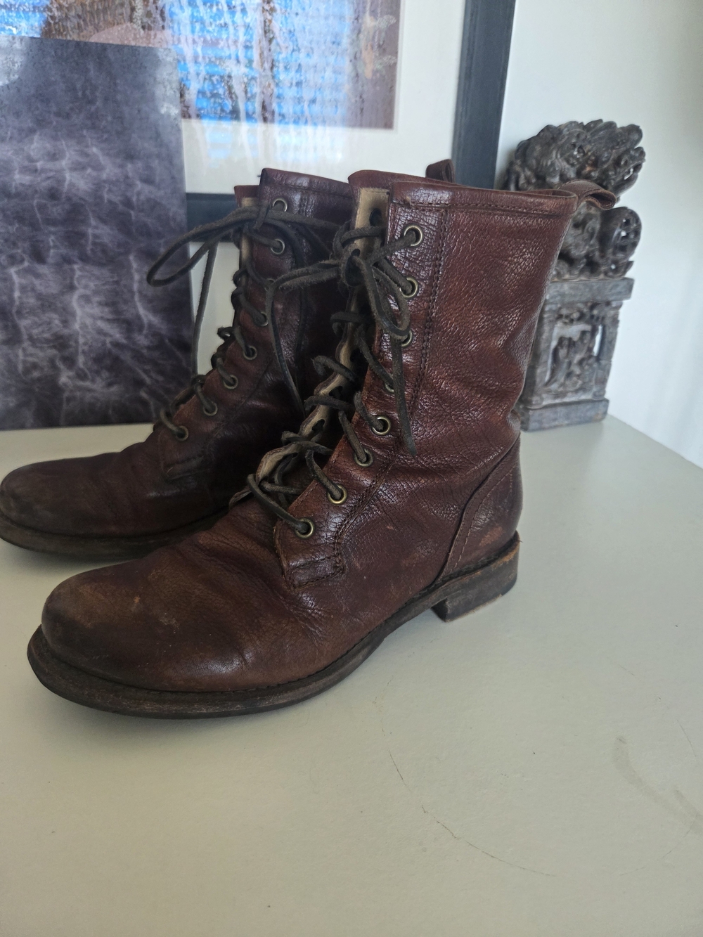 Vintage Frye Dark Brown Leather Lace-Up Veronica Combat Boots